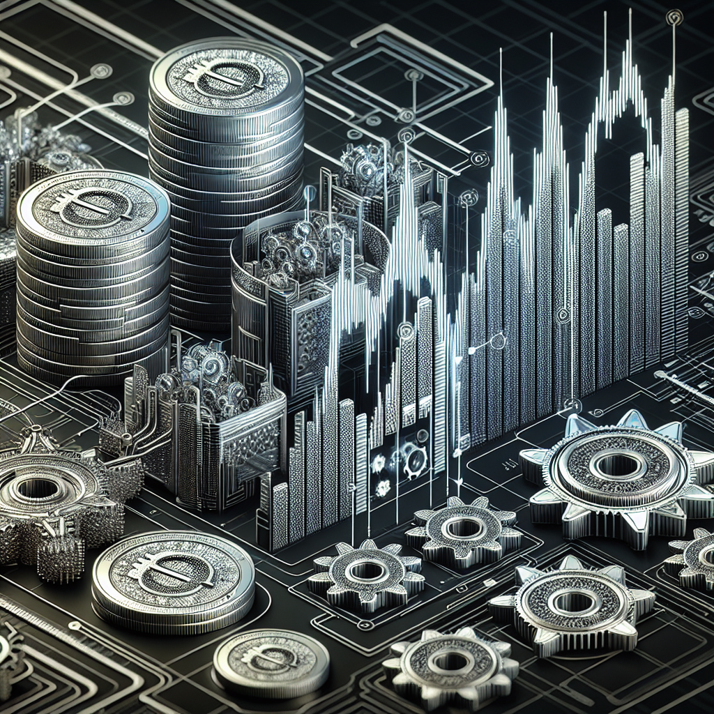 An intricate metallic-themed line art illustration depicting five essential backtesting techniques for automated silver trading strategies, featuring silver coins, trading graphs, and gears intertwined with elegant designs.