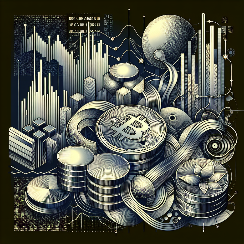 A metallic-themed line art illustration depicting algorithmic trading concepts intertwined with precious metals like gold and silver, showcasing the relationship between ETFs and metal prices.