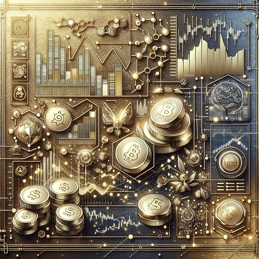 A metallic-themed line art illustration depicting elements of backtesting automated trading systems focused on precious metals, featuring graphs, trading charts, and golden and silver coins.