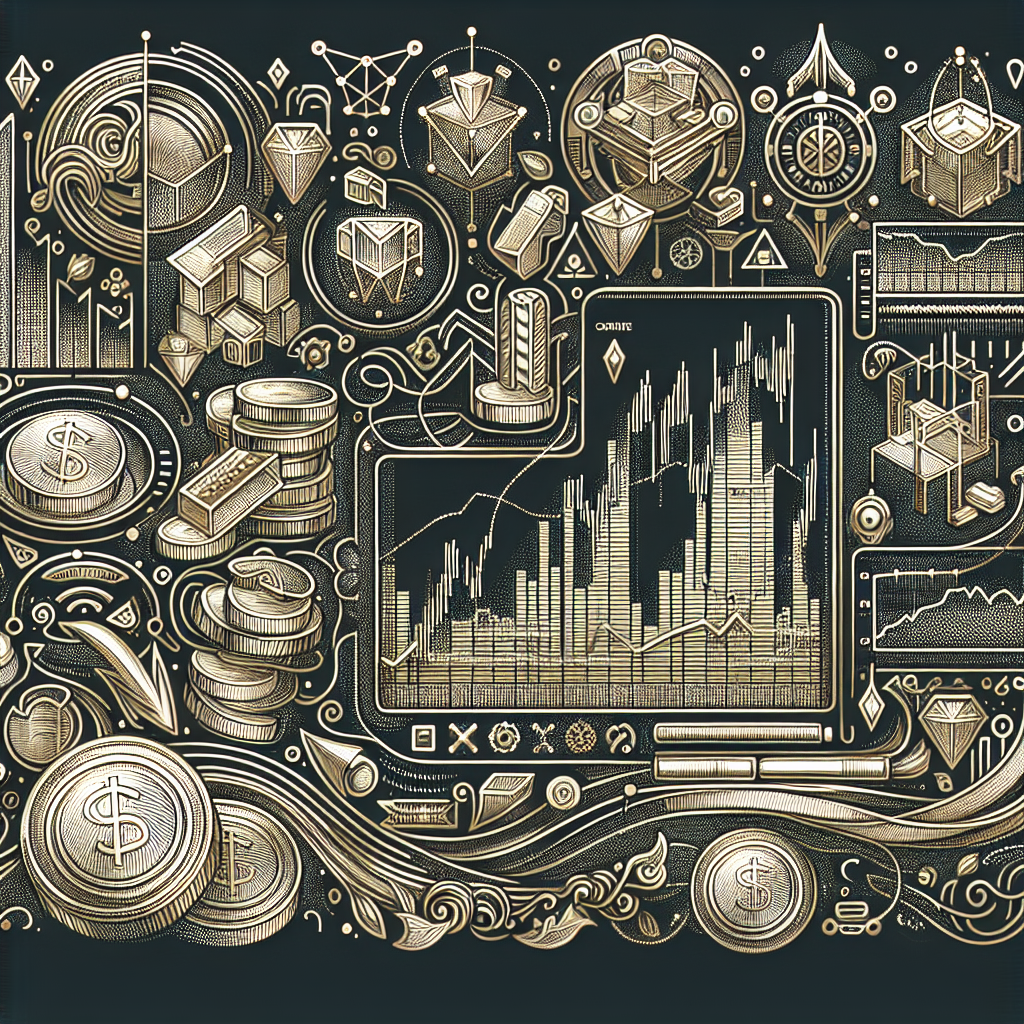 An intricate metallic-themed line art illustration depicting the process of backtesting trading algorithms for gold and silver, featuring graphs, charts, and algorithmic symbols intertwined with gold and silver elements.