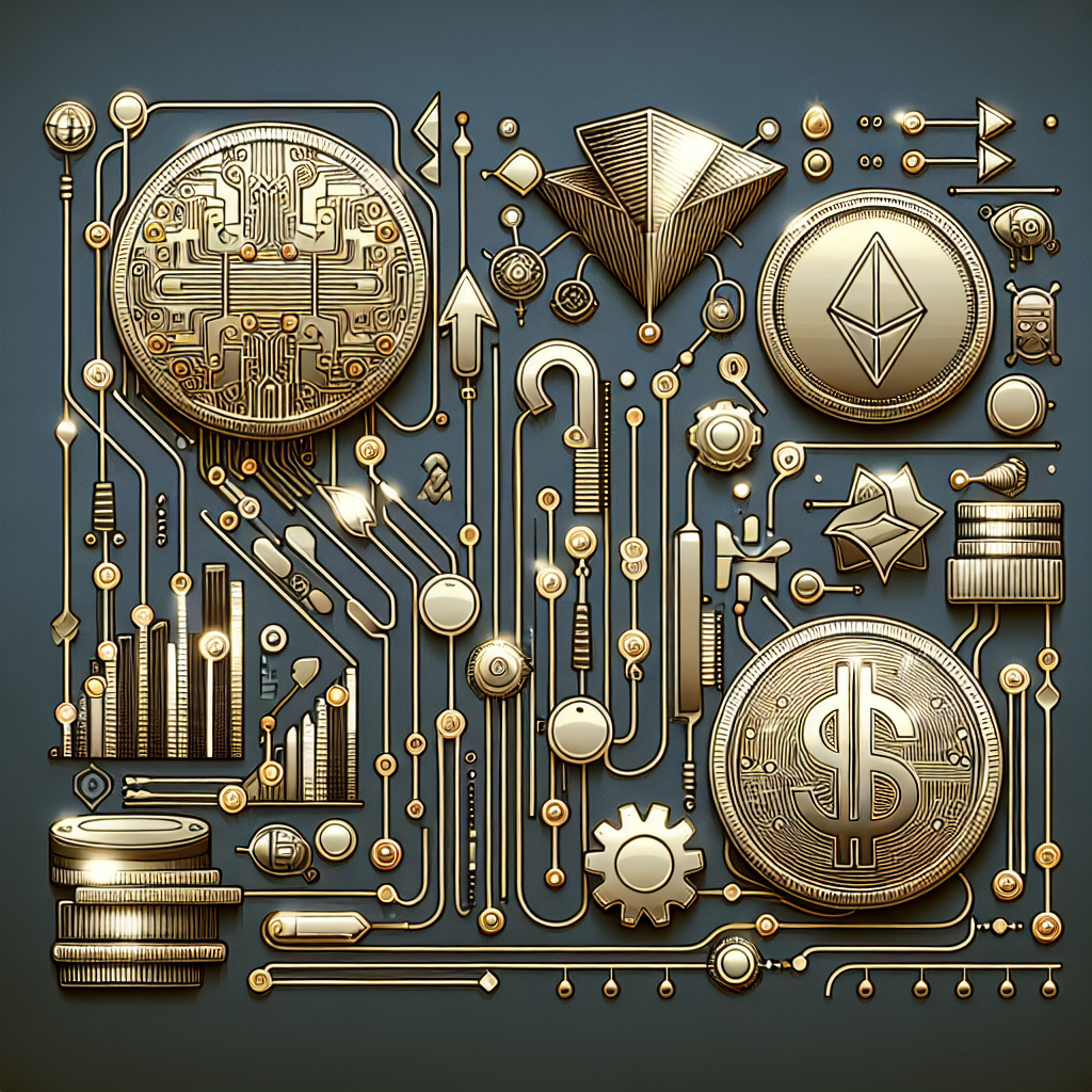 A sleek, metallic-themed line art illustration depicting various algorithms and data analysis techniques tailored for gold and silver trading, featuring gold and silver coins integrated within the design.