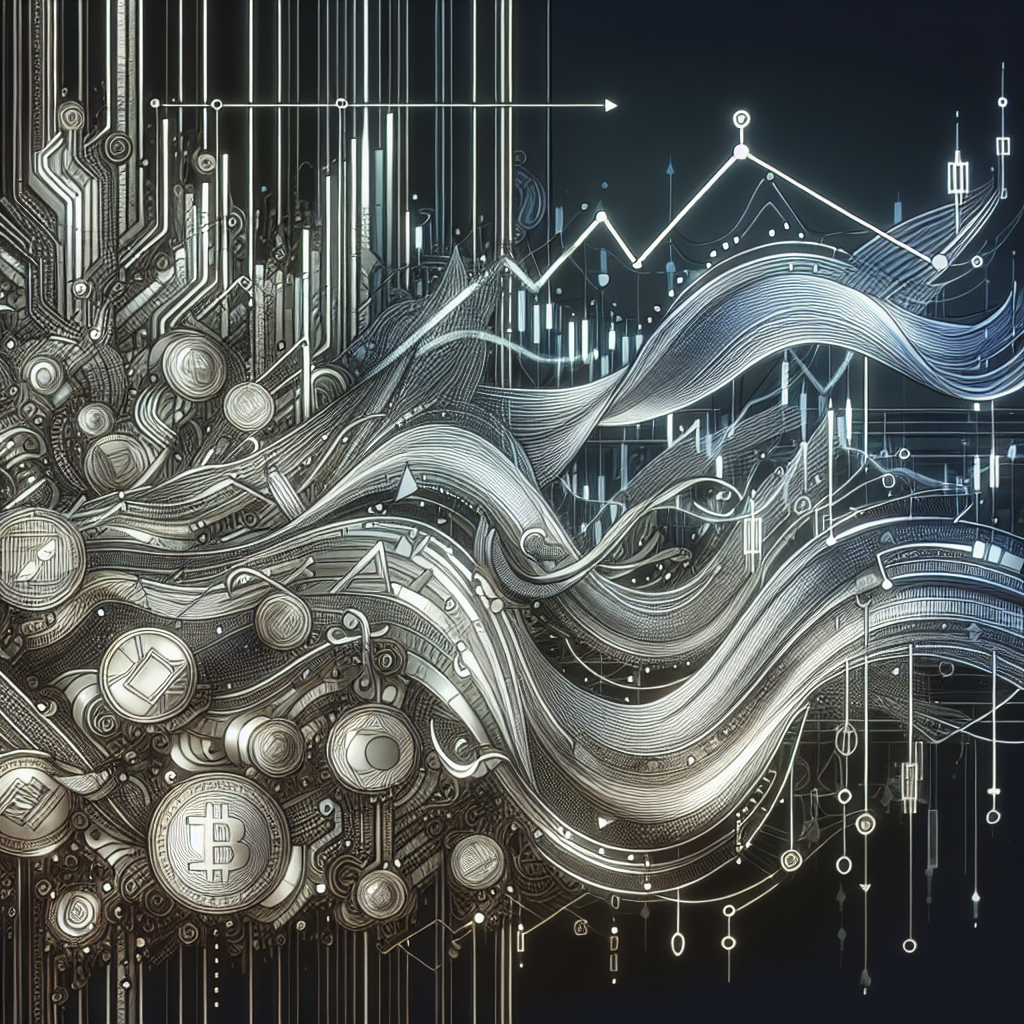 A metallic-themed line art illustration depicting various silver algo trading strategies, featuring abstract graphs, algorithms, and silver elements intertwining with market symbols.